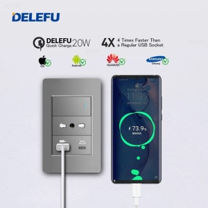 Enchufe 2p+t +USB tipoC/Tipo A (Gris)