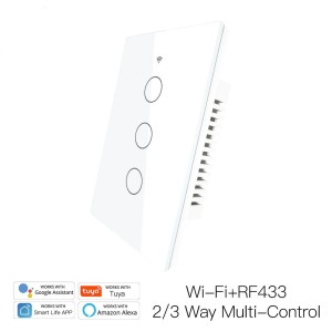 Interruptor wifi+RF-433 Sin & Con Neutro 3p tuya-Smartlife app (Blanco)