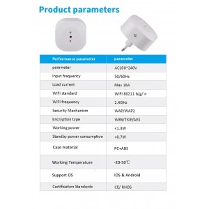 Enchufe inteligente Wifi de 16A, con temporizador, Control por voz.